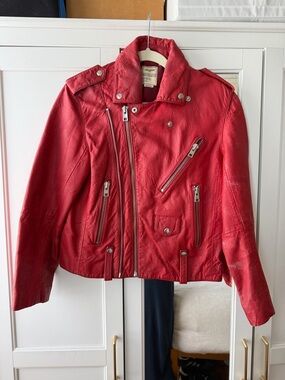 Zadig and Voltaire Red Leather Moto Jacket